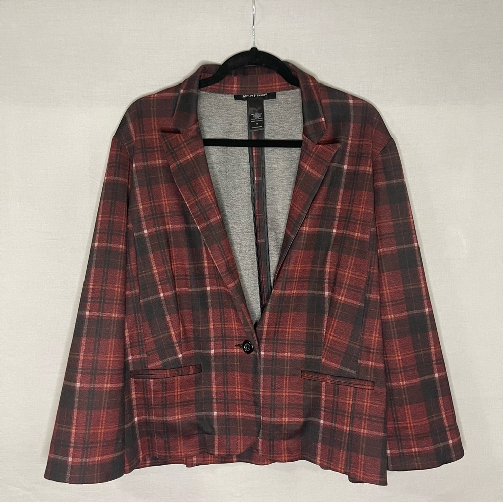 Ashley Stewart Women's Red‎ Plaid Blazer Dark Academia Size 16 Plus Size